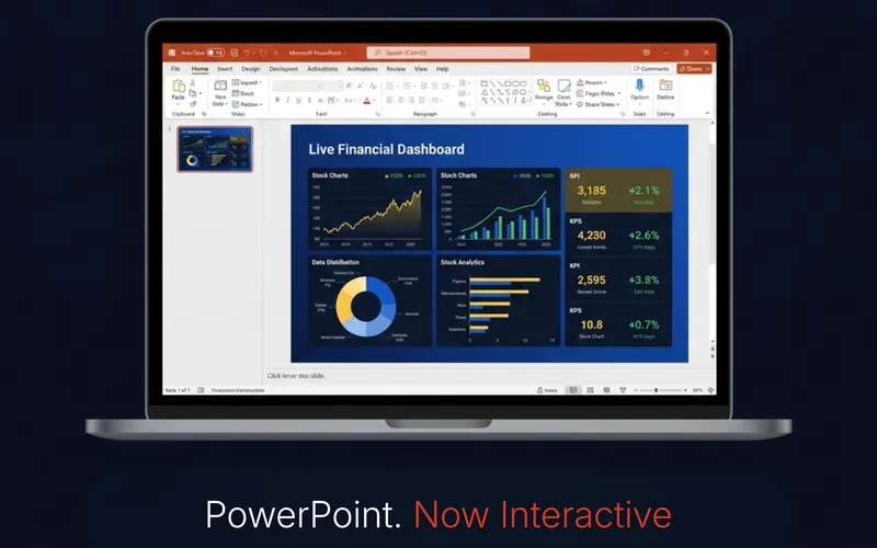 SparkEmbed add-in — live interactive dashboard running inside a PowerPoint slide